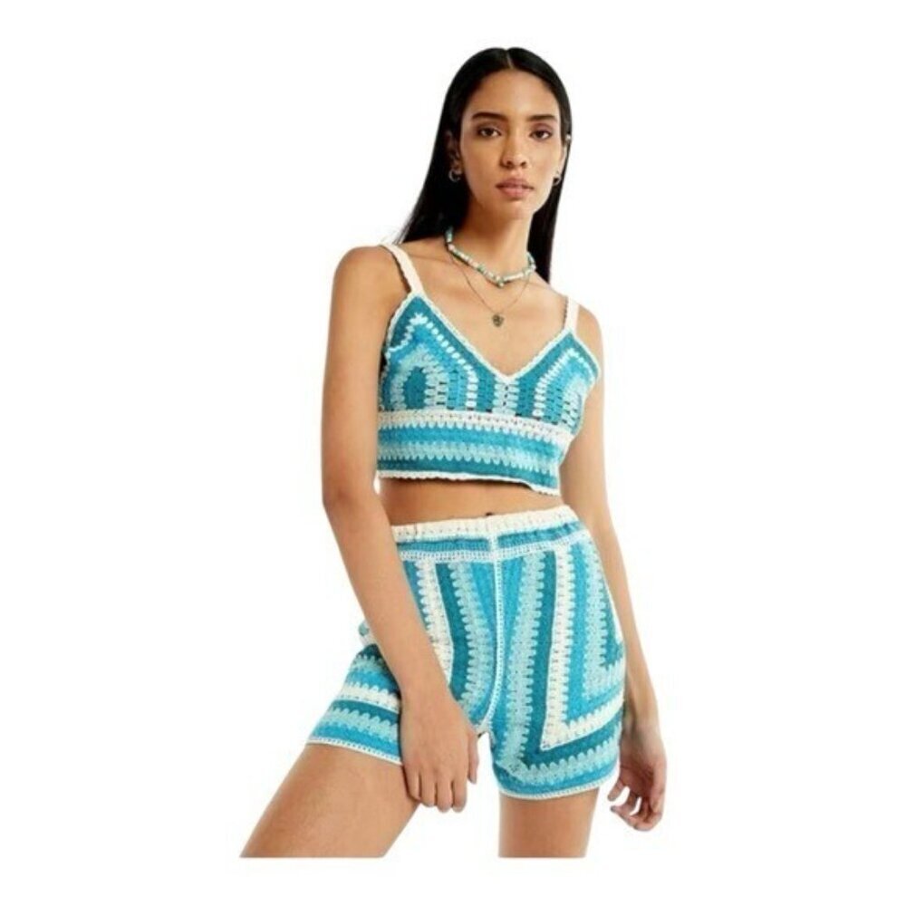 Rebellion Again Cochet Sleeveless Crop Tank Top & Shorts Set Size L Bohemian